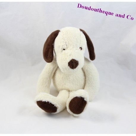 Peluche chien MARQUE VERTE blanc marron 28 cm