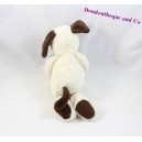 Peluche chien MARQUE VERTE blanc marron 28 cm
