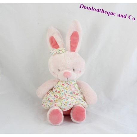 Doudou Kaninchen TEX BABY Kleid Blumen Vogel 25 cm Doudou Kaninchen TEX BABY Kleid Blumen Vogel 25 cm