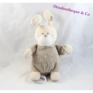 Doudou plat Lapin NICOTOY croix brodées beige marron  	