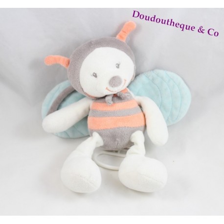 Musical plush bee NATTOU Bubbles orange gray blue 24 cm