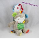 Doudou singe NICOTOY pois bleu vert écharpe jaune 20 cm