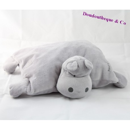 Peluche coussin hippopotame OBAIBI Pour t'apprendre la tendresse gris 26 cm