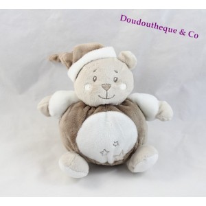 Doudou Plat Ours KIMBALOO Blanc et Taupe Broderie Etoile 