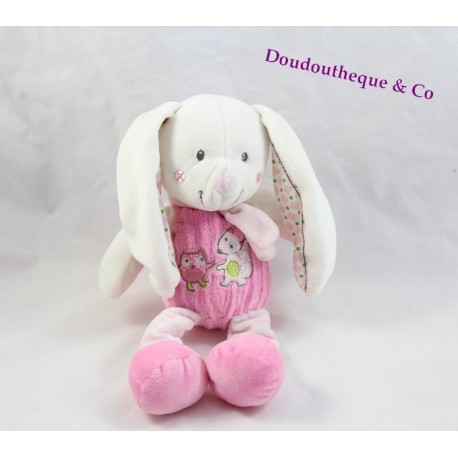 Peluche lapin MOTS D'ENFANTS rose renard hibou Leclerc 23 cm