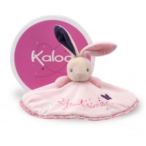 Doudou plat lapin KALOO Petite Rose doudou rond rose Je t'aime