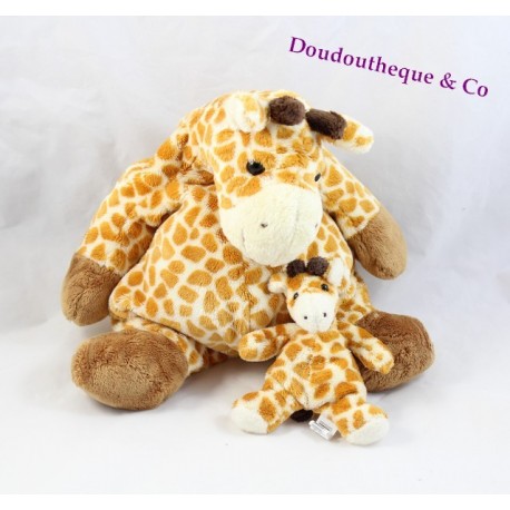 Peluche girafe CMP beige tâches orange + bébé girafe porte clés