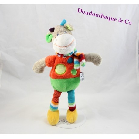 Doudou kuh KINDER MOTSEN GRAU SCHAL BUNTE POIS 30 cm