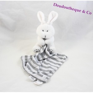 Doudou conejo CHATOUNETS rayas gris blanco pañuelo