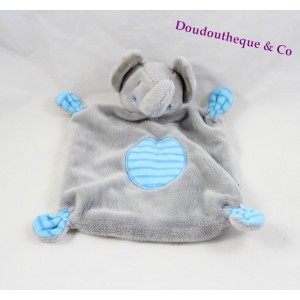 Doudou plana redonda elefante Gemo gris azul rayas 26 cm