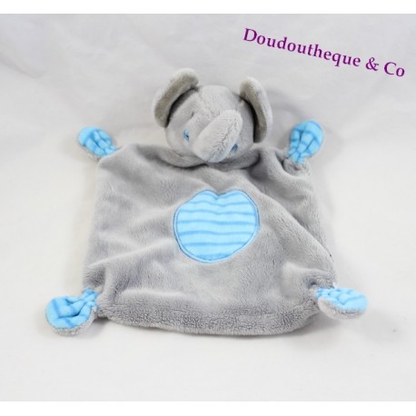 Doudou flat round blue gray Gemo elephant striped 26 cm