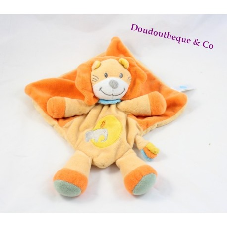 Doudou plat Lion TEX BABY Jungle jaune et bleu 18 cm  	