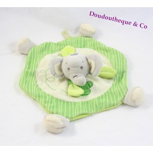 Doudou plat rond éléphant TITOUTAM vert 