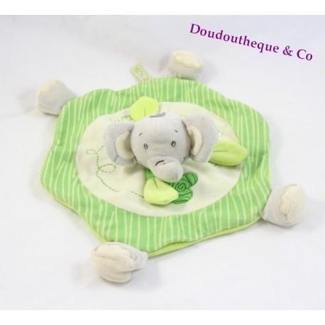 Doudou plat rond éléphant TITOUTAM vert Doudou plat rond éléphant TITOUTAM vert