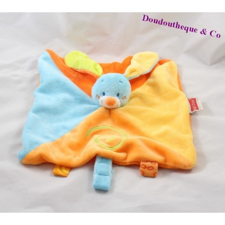 Doudou Kaninchen flach NATTOU Funny Bauern orange blau 25 cm Doudou Kaninchen flach NATTOU Funny Bauern orange blau 25 cm