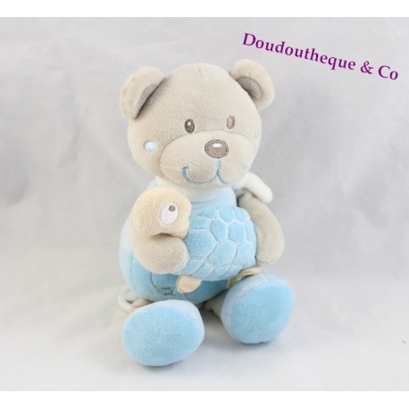 Doudou plat Ours TEX BABY CARREFOUR bleu papillon écharpe verte