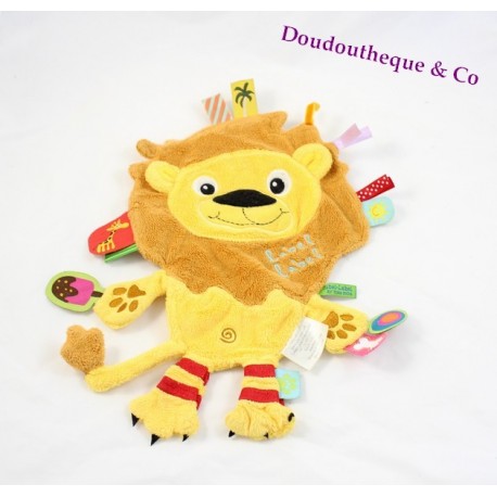 Doudou flat lion LABEL LABEL labels yellow brown orange 27 cm