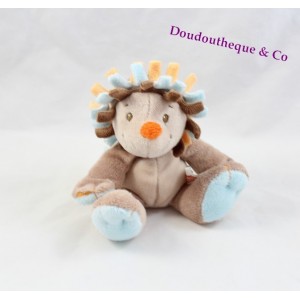 Mini doudou hérisson NATTOU Little Garden marron orange bleu hochet grelot 12 cm