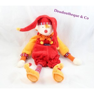 Doudou plat marionnette Clown Capucin MOULIN ROTY Dragobert arlequin rouge