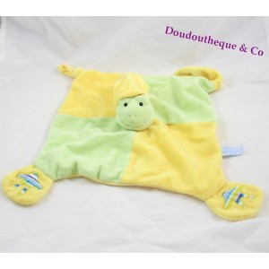 Doudou plat grenouille GIPSY vert et jaune 26x26cm