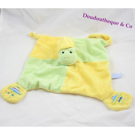 Doudou plat grenouille GIPSY vert et jaune 26x26cm Doudou plat grenouille GIPSY vert et jaune 26x26cm