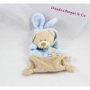 Doudou plat ours GRAIN DE BLÉ déguisé en lapin bleu beige 21 cm