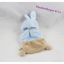 Doudou plat ours GRAIN DE BLÉ déguisé en lapin bleu beige 21 cm