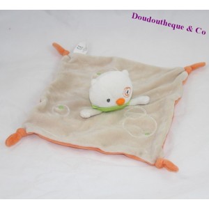 Doudou plat chat KIABI orange et foulard vert 