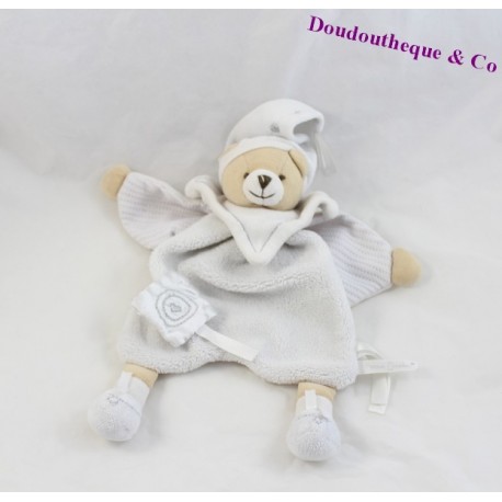 Doudou plat Ours DOUDOU ET COMPAGNIE blanc argent 10 ans anniversaire Doudou plat Ours DOUDOU ET COMPAGNIE blanc argent 10 ans anniversaire