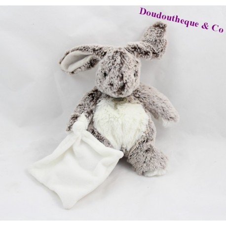 Doudou lapin mouchoir blanc BABY NAT' les flocons BN664 19 cm