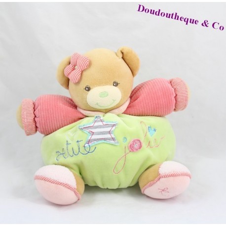 Doudou patapouf Bär KALOO Bliss Petite Jolie grün rosa 23 cm