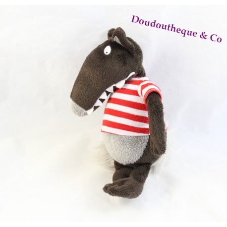 Plüsch Le Loup AUZOU rot gestreiften T-shirt P' Puddin grau 25 cm Plüsch Le Loup AUZOU rot gestreiften T-shirt P' Puddin grau 25 cm