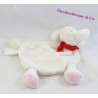 Doudou plat mouton TEX BABY blanc rose foulard rouge