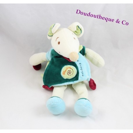 Doudou Filousine souris DOUDOU ET COMPAGNIE vert bleu 30 cm SOS d