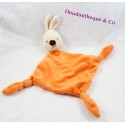 Doudou Kaninchen flach CARREBLANC quadratische weiße orange Augenzwinkern Knoten 39 cm