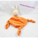 Doudou Kaninchen flach CARREBLANC quadratische weiße orange Augenzwinkern Knoten 39 cm