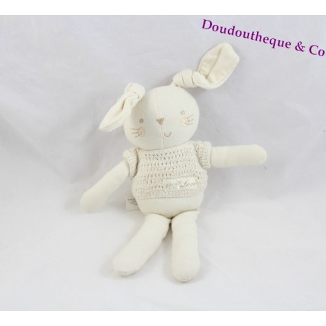 Doudou lapin NATURES PUREST Pure Love pull blanc 27 cm Doudou lapin NATURES PUREST Pure Love pull blanc 27 cm