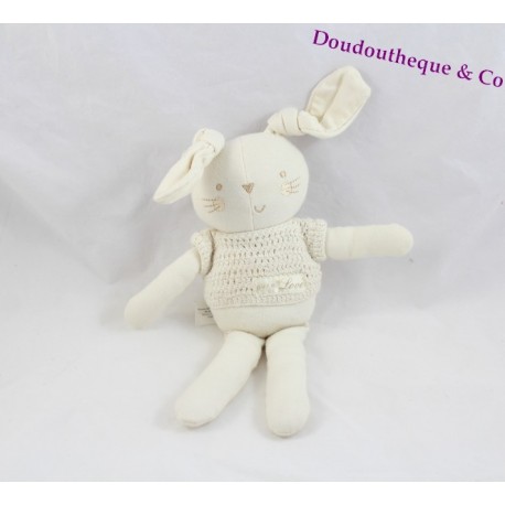 Doudou lapin NATURES PUREST Pure Love pull blanc 27 cm