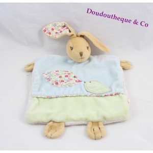 Doudou Kaninchen flach KALOO Liberty blau-grüne Vögel Blumen 20 cm