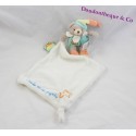 Doudou lapin marionnette plat bleu tatoo fleurs Doudou et Compagnie