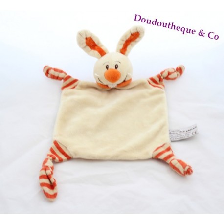 Doudou plat Lapin ANNA CLUB PLUSH beige orange 27 cm