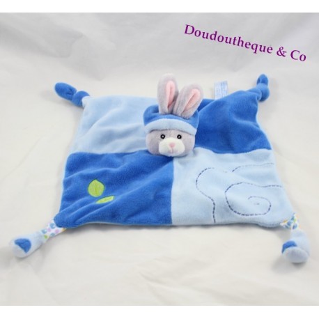 Doudou flat blue GIPSY rabbit leaves green puppet 25 cm