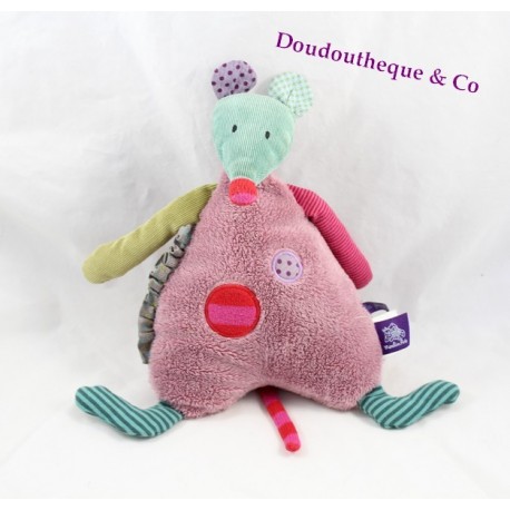 Peluche musicale souris MOULIN ROTY Les jolis pas beaux marron violet vert 26 cm