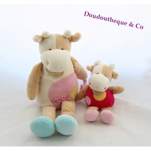 Plush cow cherry Don and company with pink blue baby