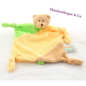 Doudou plat ours DODO D'AMOUR MGM beige jaune vert 27 cm