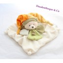 Teddy bear comforter DOUDOU ET COMPAGNIE green petals orange hat