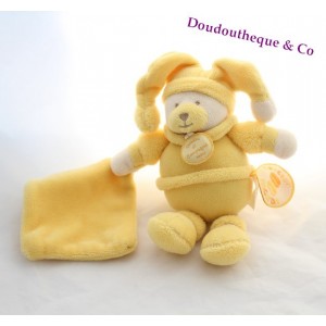 Doudou ours DOUDOU AND COMPANY Softness macaroon handkerchief yellow bergamotte