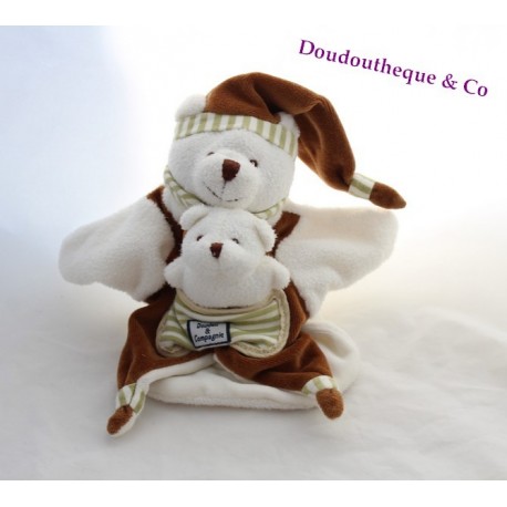 Doudou Marionette Bären DOUDOU und Firma braun weiße Tasche