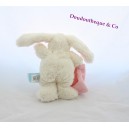 Doudou lapin BABY NAT' Les câlins blanc rose croix ventre 18 cm