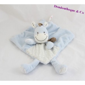 Doudou flat donkey horse Zebra NICOTOY blue stripes scarf Brown 21 cm